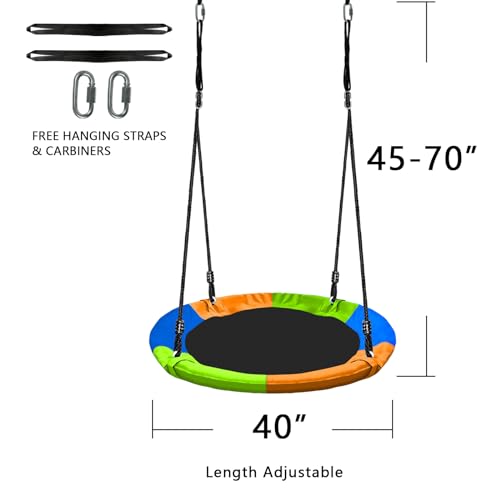 Hisecome 40\" Saucer Tree Swing for Kids - 500Lb Weight Capacity, Waterproof Platform Swing Seat with Adjustable Ropes for Kids Playground Outdoor Activity Backyard Fun (Multicolor)