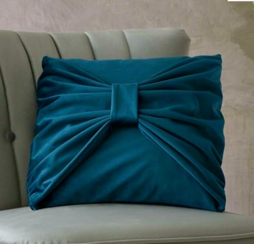 Catherine Lansfield Velvet Bow 43X43Cm Cushion Cover Teal