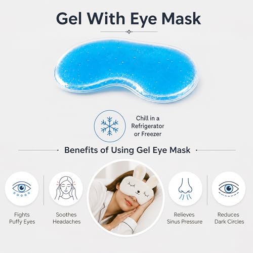 Image of Jenna Bunny Plush Sleeping Eye Mask with Removable Reusable Cooling Gel Pad | Soft Light-Blocking Blindfold with Comfortable Elastic Strap | for Women, Bedtime, Travel, Flights, Office Naps (White)