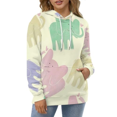 Sweats à capuche manche longue pull rose imprimé éléphant S - 5