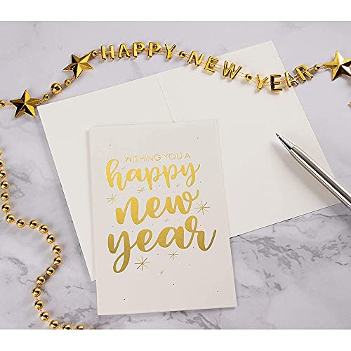 Happy New Year Blank Greeting Cards With Envelopes, Gold Foil Designs (4 X 6 In, 36 Pack) #TOP2