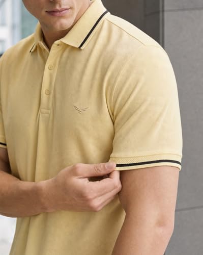 Image of NOBERO Men's Travel Polo T-Shirt | Premium Cotton Stretch Fabric | Anti-Odor & Water-Repellent | UPF 50+ Sun Protection | Regular Fit Polo Collar Casual Wear