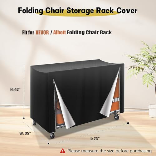 Image of Folding Chair Rack Cover for VEVOR, Waterproof Folding Chair Storage Covers Metal Chairs Rack Cover- 73 inch L x 35 inch W x 42 inch H, Black