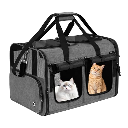 Groxkox Cat Carrier for 2 Cats, Foldable Double Cat and Dog Carrier, Small to Medium Size, 2 Front...