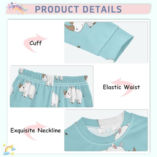 Pajama Sets Long Sleeve Cute Rhino and Cupcakes Soft Comfy Sleepwear 2 Piece PJS 3-8T4