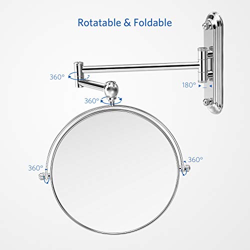 Homever 7X Magnification Crystal Glass Stainless Steel and Brass Double Sided Cosmetic Mirror 360° Rotatable for Bathroom Beauty Salon Spa Hotel