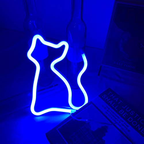Lámpara de neón con forma de gato, luz de noche azul miniatura 4