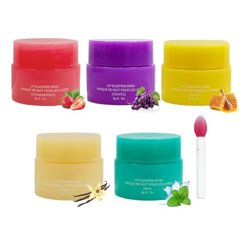 Juego de 5 mascarillas de labios hidratantes, juego de bálsamo labial nutritivo para blanquear las arrugas de los labios, para labios hidratados, llenos e irresistibles