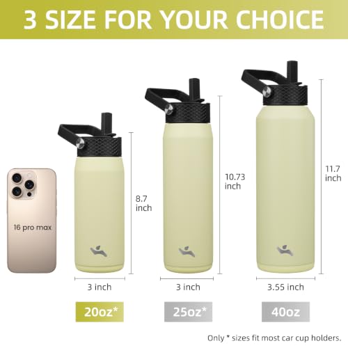 Image of Konokyo 20oz Insulated Stainless Steel Water Bottle with 3 Lids, Leakproof BPA-Free Bottle with Straw Lid, Sip Lid and Flex Cap for Gym, Travel, School, Office, Macaron Green