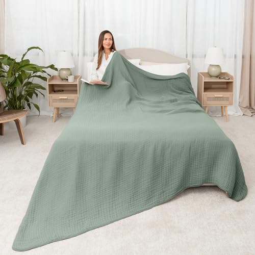 Image of Comfy Cubs Muslin Blanket for Adults Queen 90 inch x 90 inch - 6 Layer Soft, Breathable & Lightweight Muslin Adult Blanket - Machine Washable & Designed in The US Bedding for All Seasons - Fern