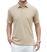 WARHORSEE Waffle Knit Polo Shirts for Men Fashion Mens Polo Shirts Short Sleeve Stretch Casual Go...