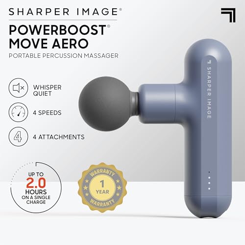Sharper Image Powerboost Move Aero 3.0 – Mini Percussion Massage Gun| Updated Soft-Touch Design, Carrying Bag, 4 Nodes| Portable Full Body Back & Shoulder Massager| Deep Tissue Massage Tool Gift - Image 3