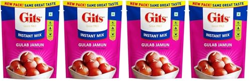 Image of Gits Instant Gulab Jamun Dessert Mix, Makes 40 per Pack, Pure Veg, Delicious Indian Dessert and Mithai, 400g (Pack of 4, 200g Each), White