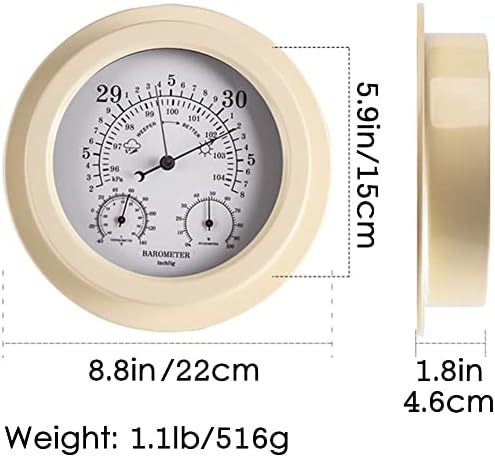 High-Precision Barometer, 8.8in Wall Hanging Aneroid Barometer 104kPa, 3 in 1 Temperature Humidity and Air Pressure, for Indoor, Outdoor, Mountaineering, Agriculture, Household Barometer