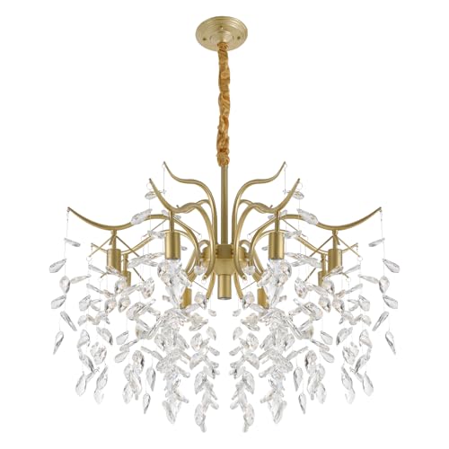 Zalydala Lustre moderne, plafonnier en cristal, pour salon, 9 ampoules E14, forme de branche dorée, tension de 95 à 265 V, longueur de la chaîne réglable