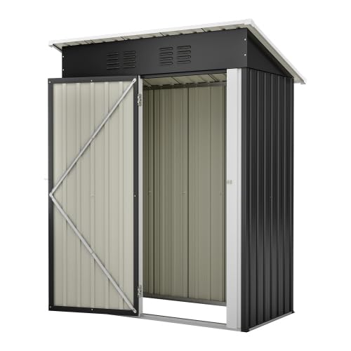 Domek ogrodowy z płaskim dachem, szopa na narzędzia 152 x 84 x 182 cm, z zamykanymi drzwiami i bez okna, przestrzeń do przechowywania 1,27 m², odporna na warunki atmosferyczne metalowa szopa na