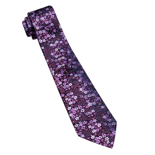 Image of Barry.Wang Floral Ties for Men Flower Necktie with Tie Clip Formal