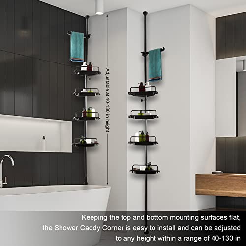 Salmoph Corner Shower Caddy Tension Pole | Rustproof Shower Caddy Corner Shelf Organizer, 4-Tier Bathroom Shelves, Adjustable From 40-130 Inches, Black #TOP1