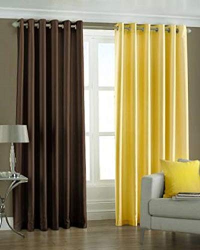DECORAJ Modern Polyester Solid Crush Eyelet Curtains for Window - Set of 2 Pieces (Window_5Ft, Brown & Yellow) (B08WKB335F) Amazon Price History, Amazon Price Tracker