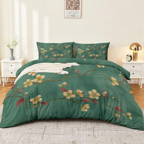 Fundas Nordicas Cama 105 Flores Funda de Edredón 200x200 cm 3D Grüne Blätter Ropa de Cama 3 Piezas de Microfibra Hipoalergénica y 2 Fundas de Almohada 50x75cm, t1843