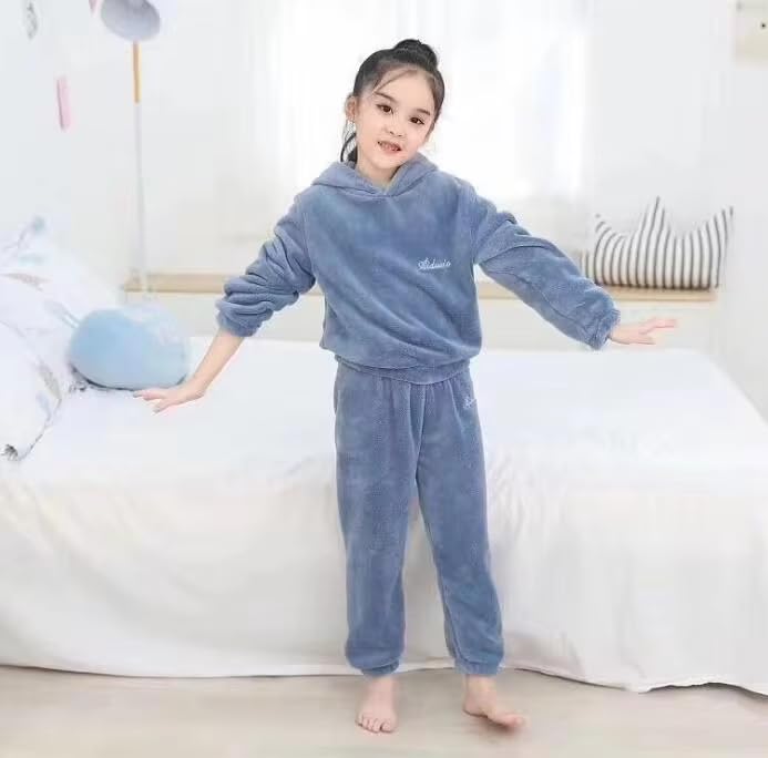 IKKAI!! Unisex (boy/Girls) Cold-Weather Hooded Sets Pajama Set Winter Sets Will Keep Kids Warm, Comfortable. Happy All Winter Season Look for Softness Pack of 1 (Plus Size, Sky Blue, 7-8 Year) 4