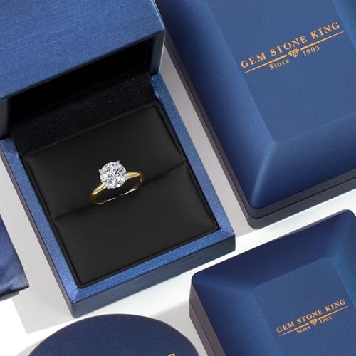 Gem Stone King 0.75-5 Ct 14K Yellow and White Gold IGI Certified Lab Grown Diamond Solitaire Engagement Ring For Women | E-F Color | VS1-VS2 Clarity | Available In Size 5, 6, 7, 8, 94