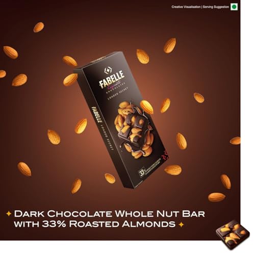 Image of Fabelle Loaded Secret, 33% Whole Visible Almonds in Luxury Dark Chocolate Bar, 115g (Pack of 2)