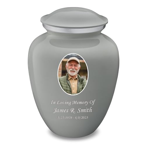 Image of Geturns - Adult Cremation Urns for Human Ashes I Large Slate Grey Photo Funeral Urn for Female and Male I 200 lbs