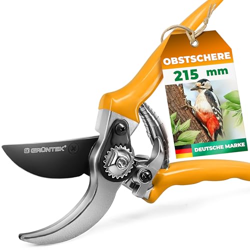 GRÜNTEK SPECHT: Garten-Schere für Rosen, Blumen, Obst & Zweige – Ergonomische Bypass-Rebschere mit SK5 Stahl-Klinge, Antihaftbeschichtung, rutschfestem Griff, 215mm GRÜNTEK SPECHT: Garten-Schere für Rosen, Blumen, Obst & Zweige – Ergonomische Bypass-Rebschere mit SK5 Stahl-Klinge, Antihaftbeschichtung, rutschfestem Griff, 215mm
