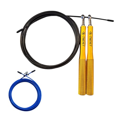 THEYET Comba Crossfit Alta Velocidad de Aluminio | Cuerda de Saltar Profesional Ajustable Ligera Hombre y Mujer | Entrenamiento y Competicion Boxeo Cross Training Gimnasio Fitness Gym | Cable Extra