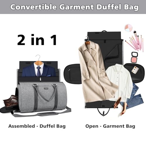 Convertible Garment Duffle Bags for Travel - Carry on Garment Bag for Men Women Large Travel Duffel Bag with Crossbody Bag 4pcs Set, 2 in 1 Hanging Suit Dress Clothes Travel Bag3
