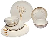 Melange 12-Piece 100% Melamine Dinnerware Set (Gold Nature Collection ) | Shatter-Proof and Chip-Resistant Melamine Plates and Bowls | Dinner Plate, Salad Plate & Soup Bowl (4 Each)