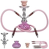 11' Premium 2 Hose Hookah Complete Set - Mini Pumpkin Hookah Shisha Glass Vase (Pink)