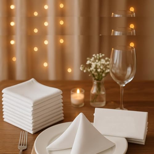 Image of 100% Cotton Dinner Napkins (Set of 6) - 12x12 Inch Premium Sateen Weave - 300 TC Soft, Reusable & Durable Table Napkins - White