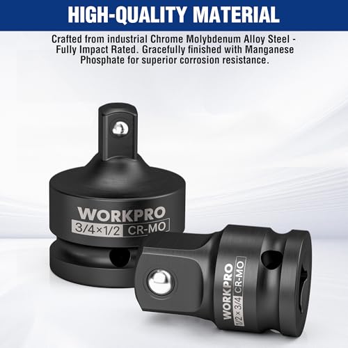 Image of WORKPRO CR-MO 2-Piece Impact Adapter Reducer Set, 1 /2F-3 /4M, 3 /4F-1 /2M | CR-MO Reducer Set with Ball-Lock Retention and Phosphate Finish; 1 /2F-3 /4M and 3 /4F-1 /2M Conversions for Impact Tools