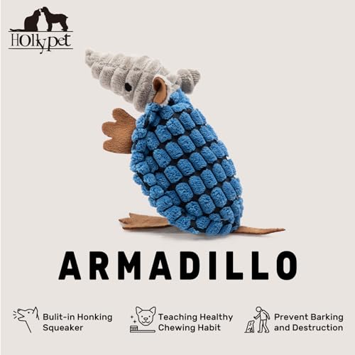 Hollypet Fluffy Dog Toys - Squeaky Plush Dog Toys for All Breeds, Stuffed Toys for Small Medium Large Dogs, Cute Animal-Big Armadillo Toys, Puppy Chew Toy with Clean Teeth| Blue Small - Image 4