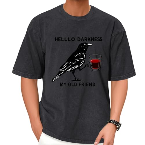 Mens Oversized T Shirt - Red Wine Crow Graphic T Shirts for Men,Cotton Loose Fit Summer Tops Casual Clothes