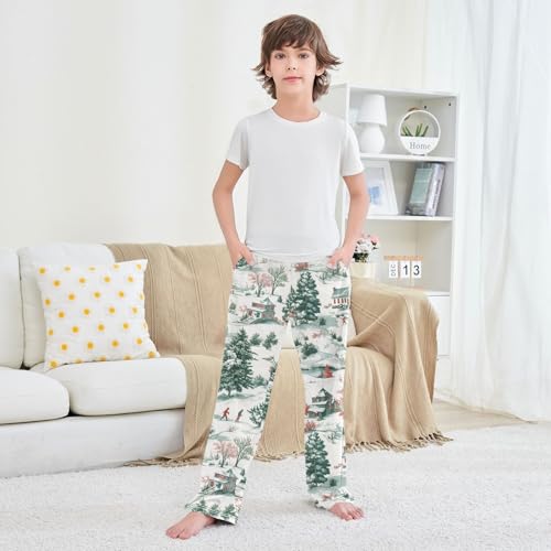 Boys' Pants Winter Snow Scene Old Christmas Long Bottoms Jogger Pants Elastic Waist Trousers with Pockets S-XL3