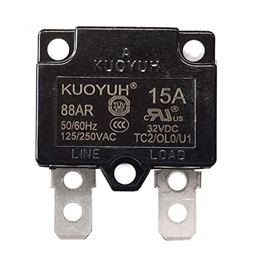 Genuine KUOYUH Thermal Overload Circuit Breaker 88 Series 15Amp 32V DC 125/250VAC 50/60Hz Push Button Reset Switch (15A)