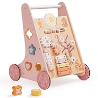 ROBUD Lauflernwagen Holz,Baby Lauflernhilfe,Baby Walker,kognitive Entwicklung, Rosa