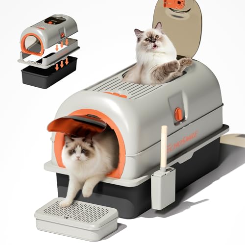 Arenero para gato de acero inoxidable con tapa, grande y cerrado miniatura 1