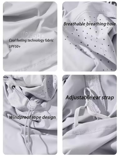 BSYLOO Women's UV Protection Balaclava Hat with Neck Guard & Face Mask for Cycling, Travel & Outdoor Activities Light Khaki