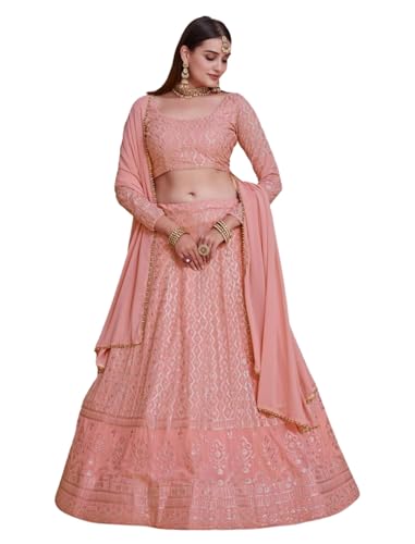 Image of JIHU CULTURE Georgette Sequence Lucknowi Embroidery Work Semi sttiched Lehenga choli set for women