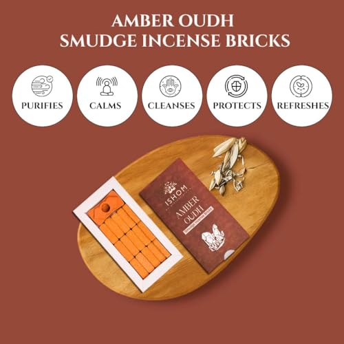 Image of Smudge Incense Bricks Made with Natural Amber Oil & Agarwood, Long Lasting Aroma for Air Purification & Relaxation, Ideal for Meditation, Home Rituals & Aromatherapy (Pack of 15 with Holder)