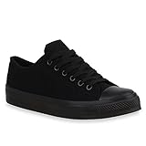  stiefelparadies Sportliche Damen Sneakers Metallic Schnürer Sneaker Low Spitze Turn Blumen Denim Stoff Flats Schuhe 69900 Schwarz Schwarz 43 Flandell