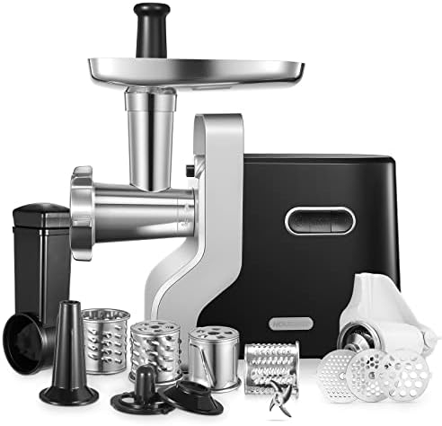 Meat Grinder Heavy Duty, 2500W Max Ultra Powerful, 5 in 1 HOUSNAT Multifunction Electric Meat Grinder, Sausage Stuffer, Slicer/Shredder/Grater, Kubbe & Tomato Juicing Kits, Home Kitchen Use