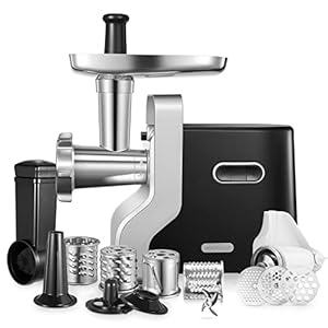 Eléctrica Picadora de Carne Profesional, HOUSNAT 5 en1 multifunción Máquina Picadora Carne con 3 Placas de Molienda de Acero Inoxidable, 2300W Max Motor de Cobre, Función Inversa, Rápido