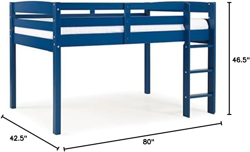 Camaflexi Tribeca Wood Low Loft Bed Frame / 14 Slat Support/No Box Spring Necessary/Easy Assembly/Twin - Blue