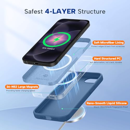 Image of Miracase Magnetic for iPhone 17e Case & iPhone 16e Case, [Soft Anti-Scratch Microfiber Lining], Compatible with MagSafe, Silicone Shockproof Protection Phone Case for iPhone 17e /16e, Glass Blue