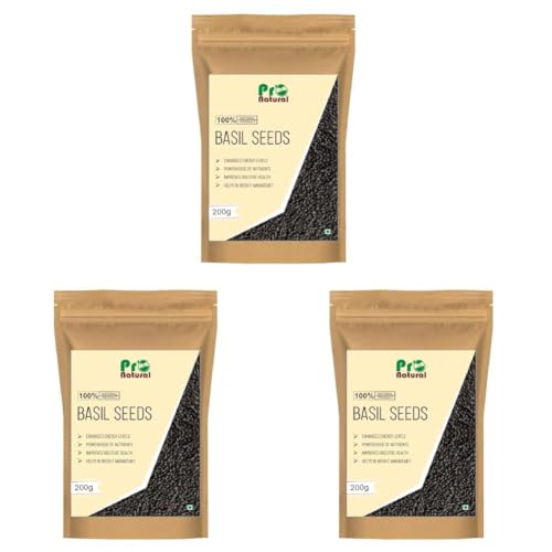 Image of Pronatural 200gms Raw Basil /Sabja /Tukmaria /Bapji Seeds for Weight Loss, Low calories, High Fiber & Omega 3 & powerhouse of Nutrients (Pack of 3)